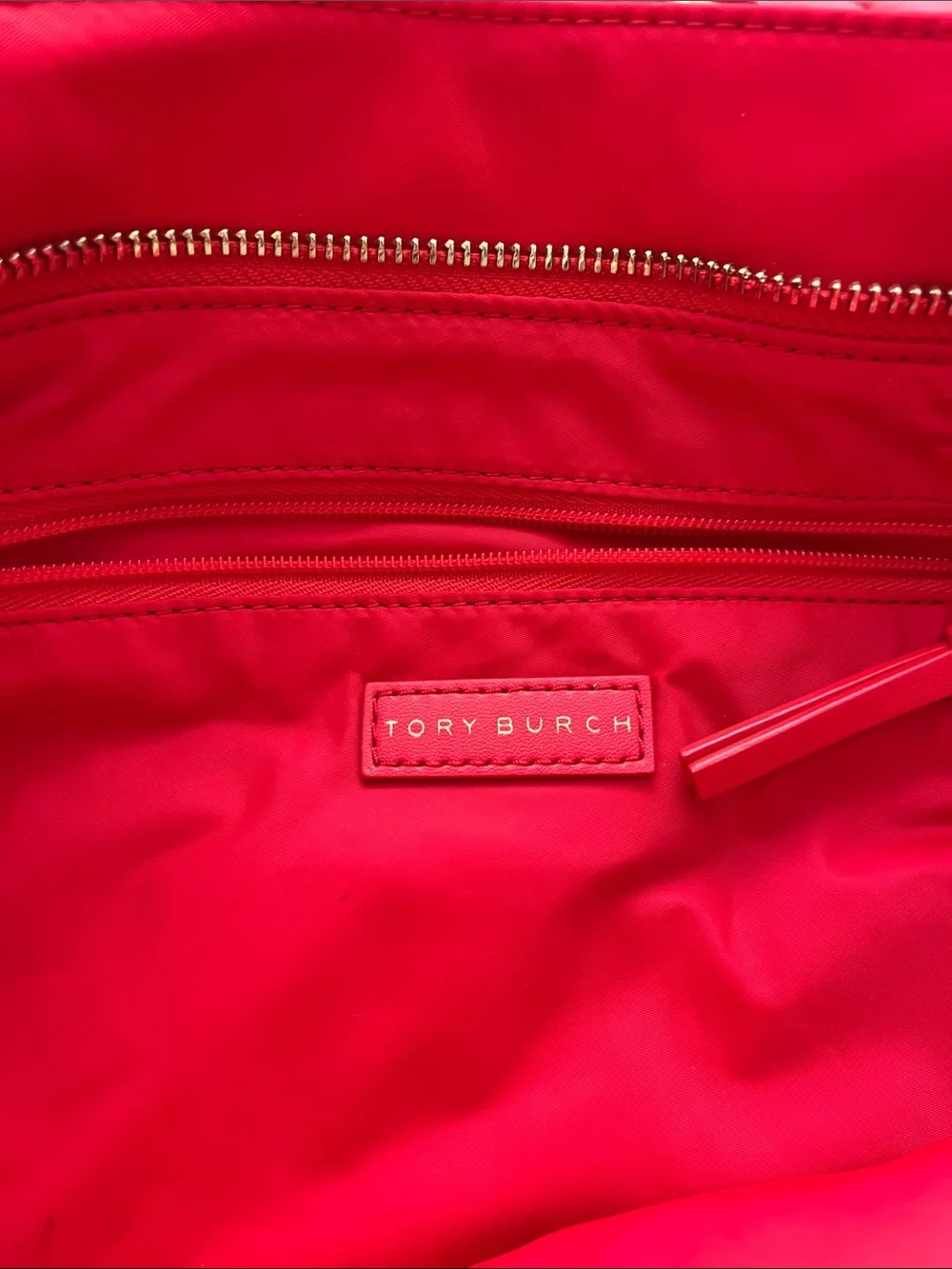 Tory Burch Bright Red Nylon Tote with Detachable Strap